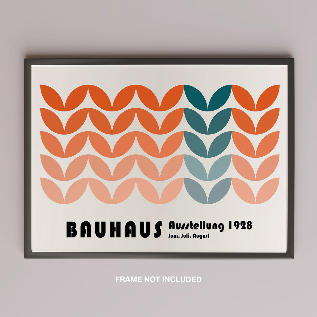 Abstract Bauhaus 1928 Orange & Teal Geometric Shapes - Rolled Poster Wall Art Print | House Prints