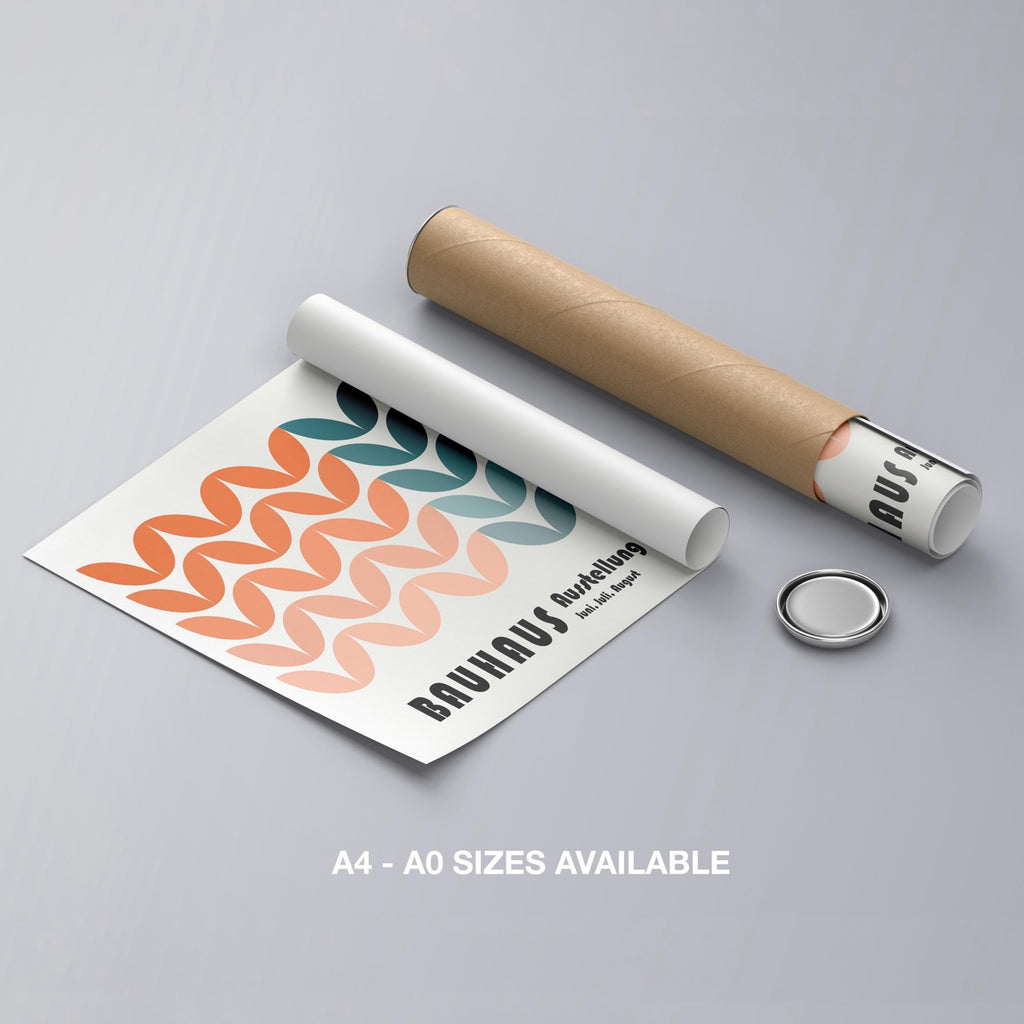 Abstract Bauhaus 1928 Orange & Teal Geometric Shapes - Rolled Poster Wall Art Print | House Prints