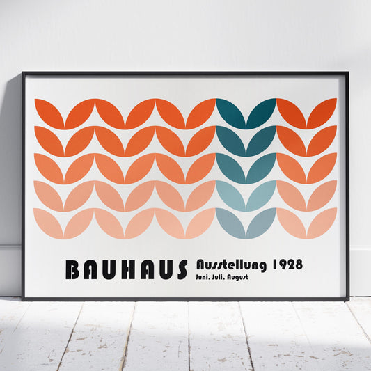 Abstract Bauhaus 1928 Orange & Teal Geometric Shapes - Rolled Poster Wall Art Print - House Prints