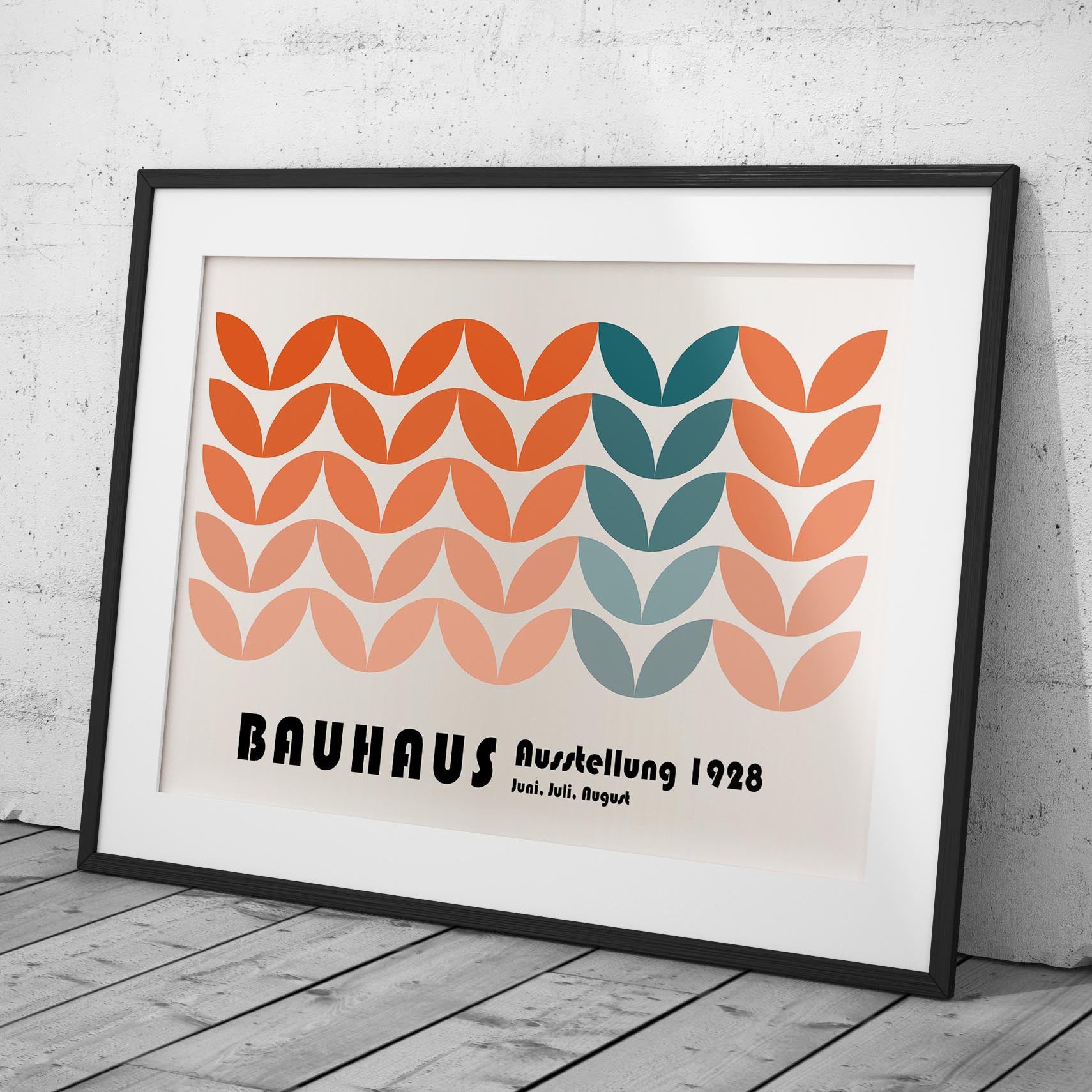 Abstract Bauhaus 1928 Orange & Teal Geometric Shapes - Rolled Poster Wall Art Print | House Prints