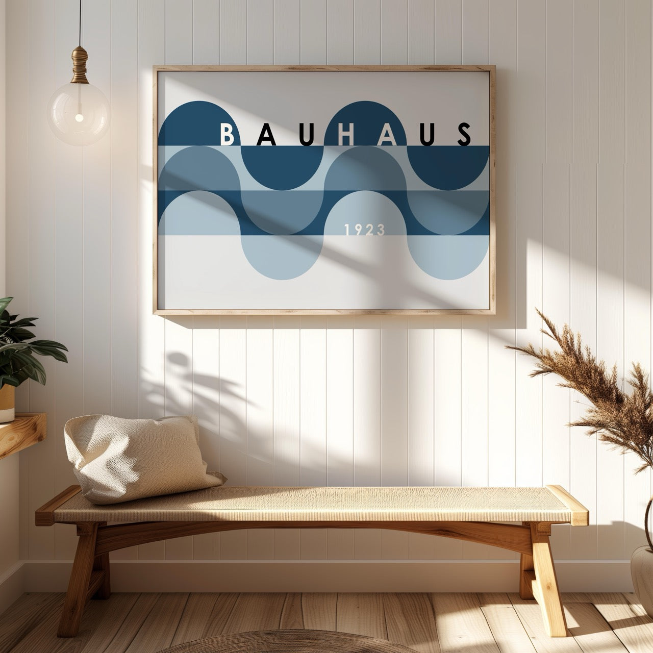 Geometric Bauhaus 1923 Abstract Blue Waves - Rolled Poster Wall Art Print - House Prints