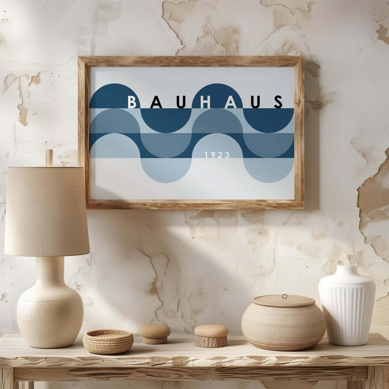 Geometric Bauhaus 1923 Abstract Blue Waves - Rolled Poster Wall Art Print | House Prints