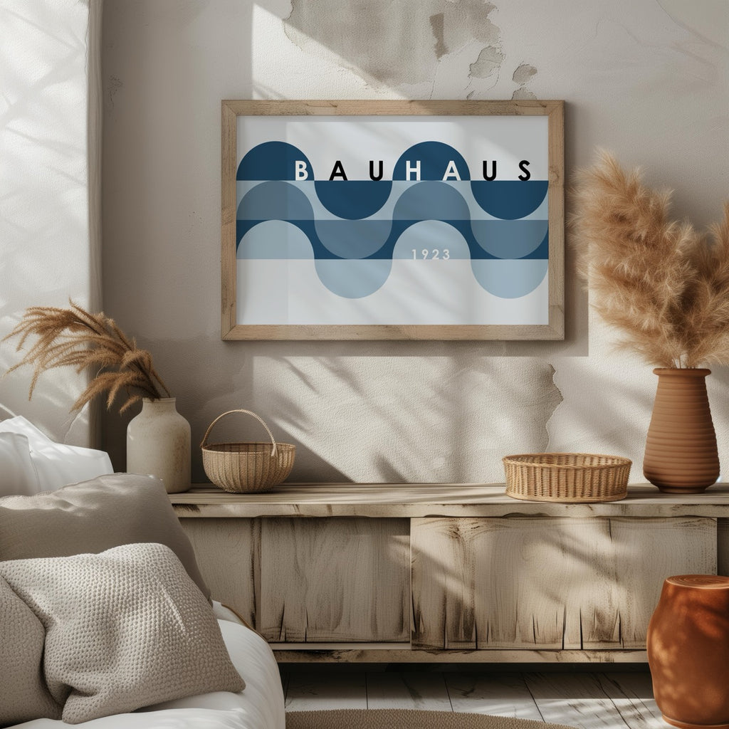 Geometric Bauhaus 1923 Abstract Blue Waves - Rolled Poster Wall Art Print | House Prints