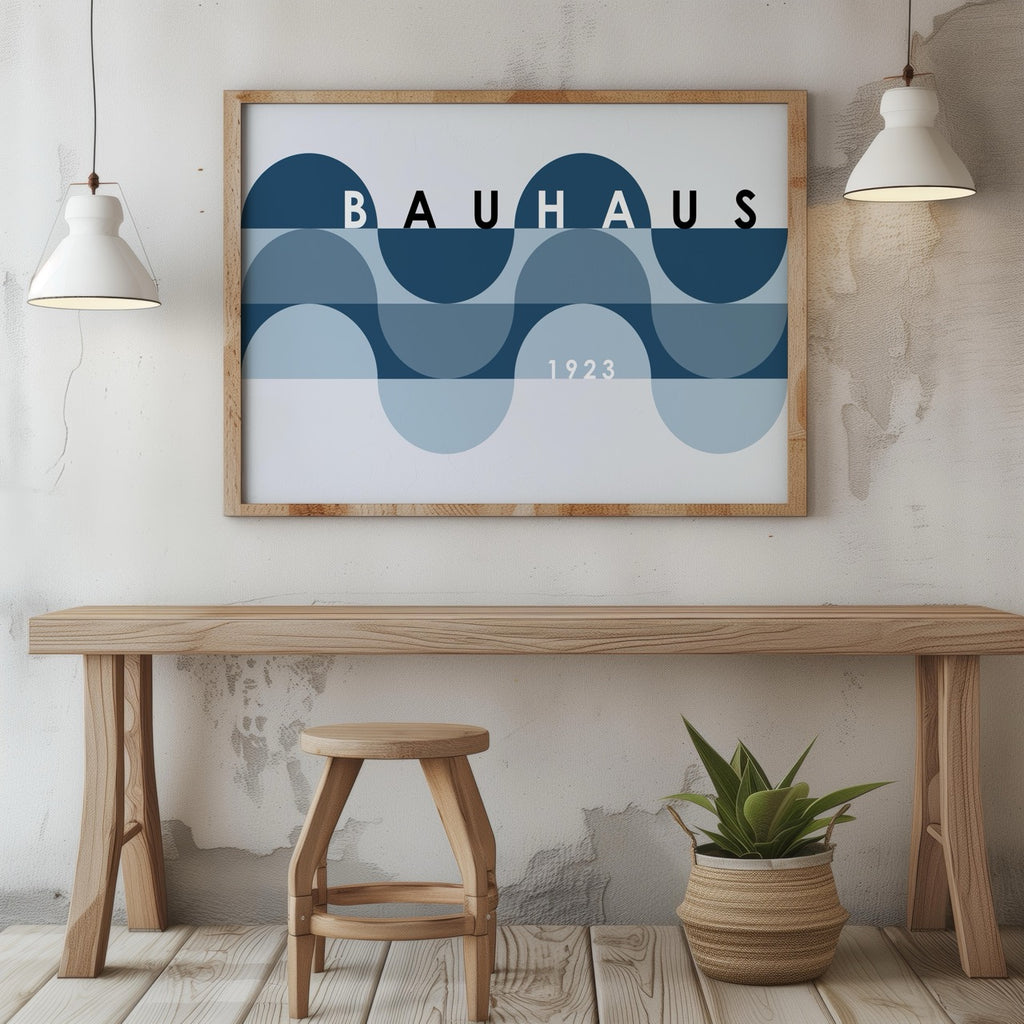 Geometric Bauhaus 1923 Abstract Blue Waves - Rolled Poster Wall Art Print | House Prints