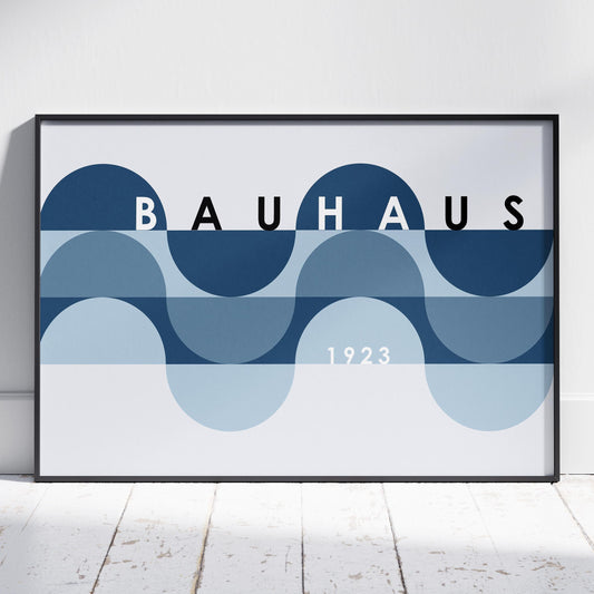 Geometric Bauhaus 1923 Abstract Blue Waves - Rolled Poster Wall Art Print - House Prints
