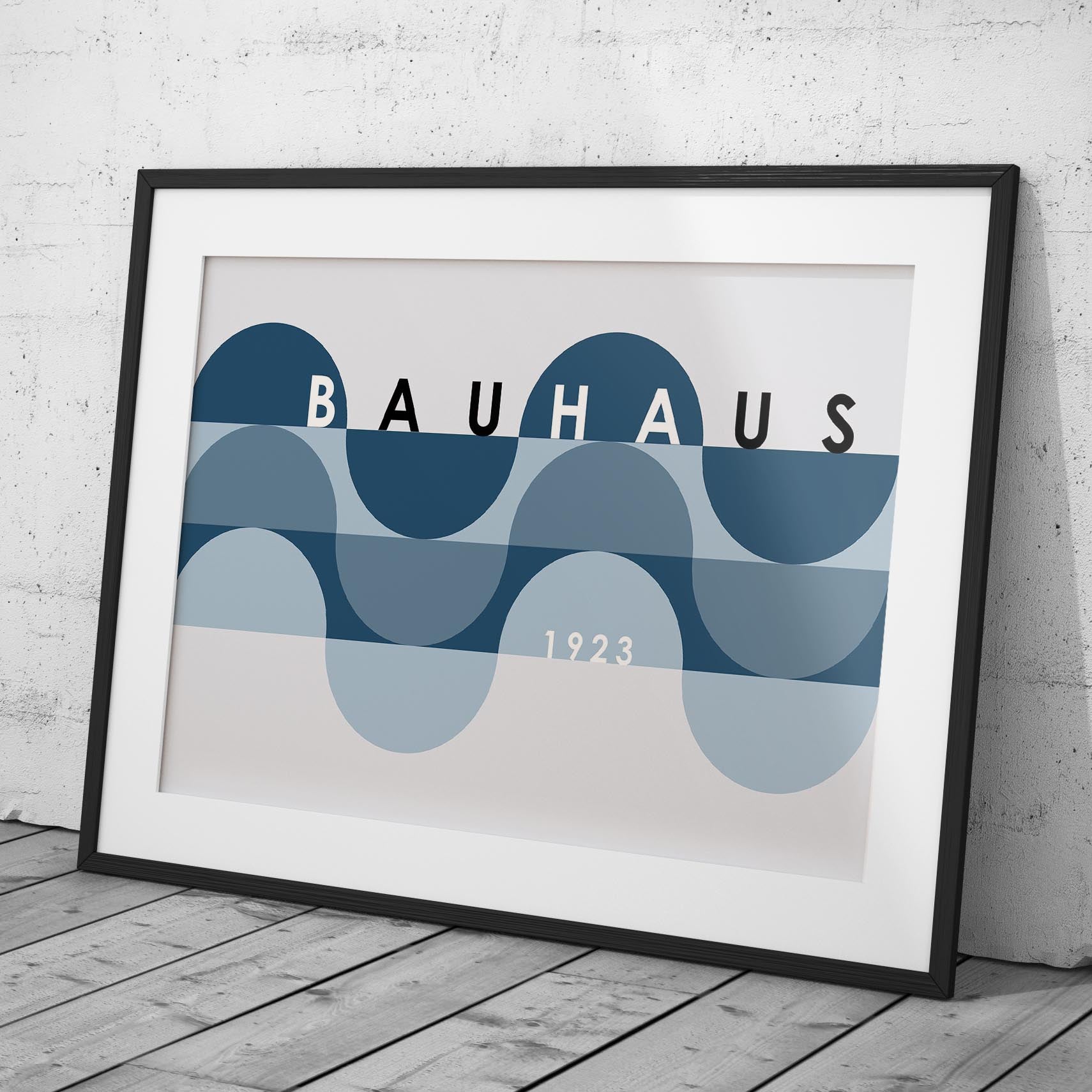 Geometric Bauhaus 1923 Abstract Blue Waves - Rolled Poster Wall Art Print | House Prints