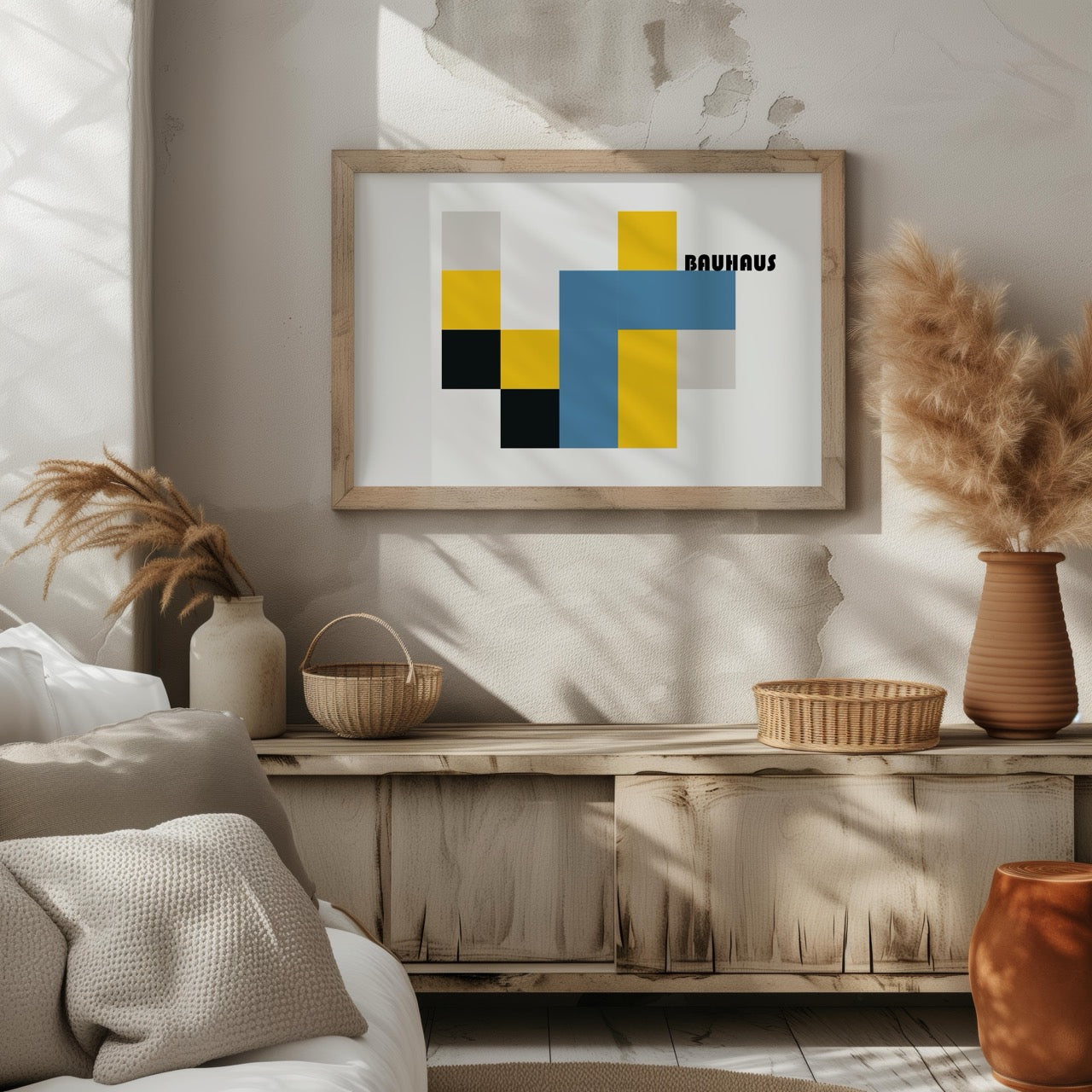 Yellow & Blue Bauhaus Minimalist Squares - Rolled Poster Wall Art Print | House Prints