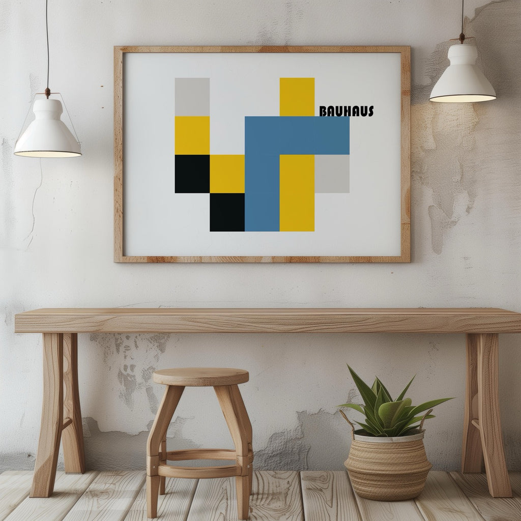 Yellow & Blue Bauhaus Minimalist Squares - Rolled Poster Wall Art Print | House Prints