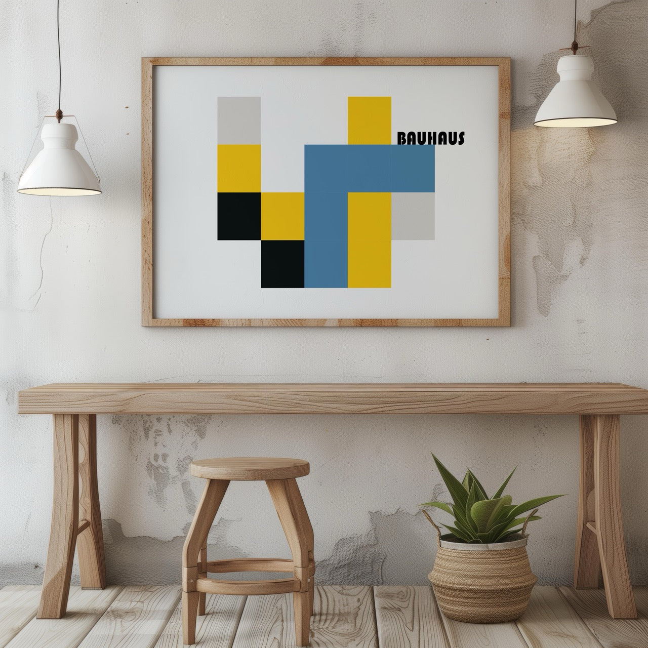 Yellow & Blue Bauhaus Minimalist Squares - Rolled Poster Wall Art Print | House Prints