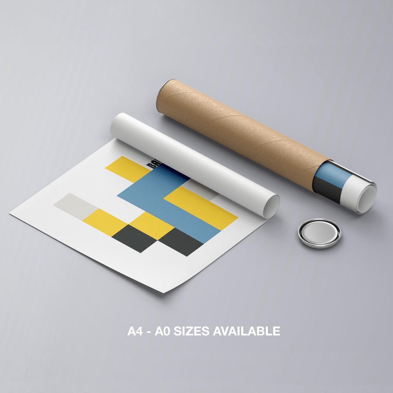 Yellow & Blue Bauhaus Minimalist Squares - Rolled Poster Wall Art Print | House Prints