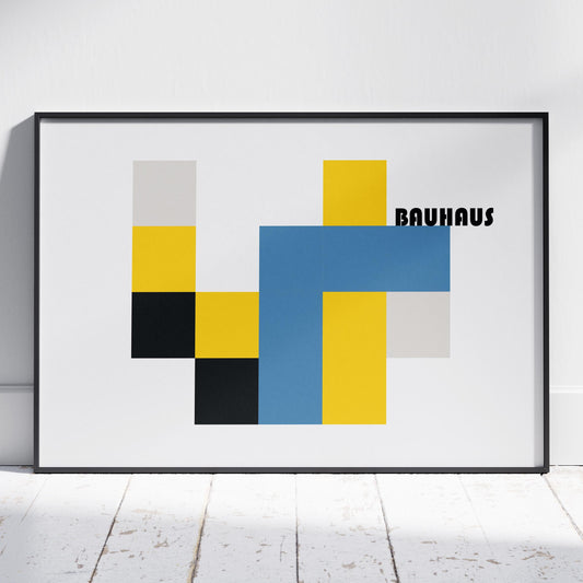 Yellow & Blue Bauhaus Minimalist Squares - Rolled Poster Wall Art Print - House Prints
