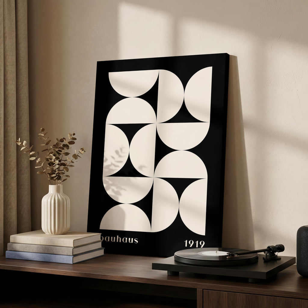 Bauhaus Half-Circles White on Black 1919 - Framed Canvas Wall Art Print