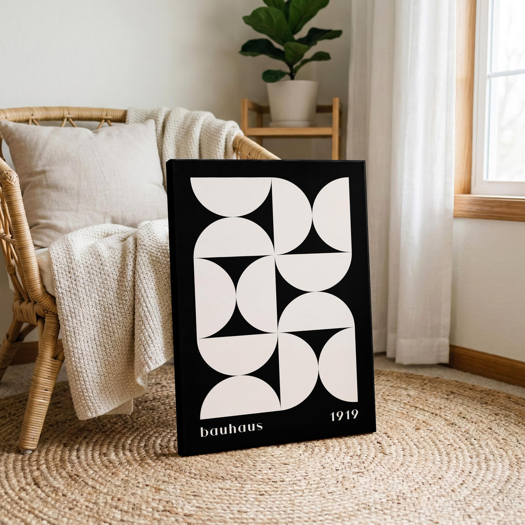 Bauhaus Half-Circles White on Black 1919 - Framed Canvas Wall Art Print