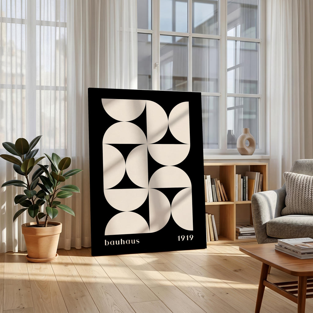 Bauhaus Half-Circles White on Black 1919 - Framed Canvas Wall Art Print