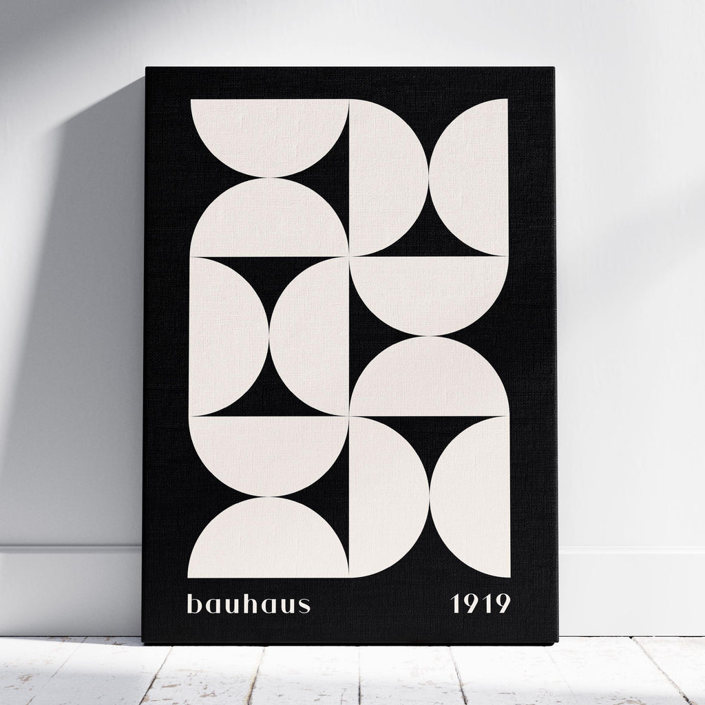 Bauhaus Half-Circles White on Black 1919 - Framed Canvas Wall Art Print