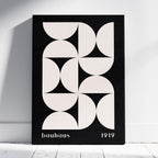 Bauhaus Half-Circles White on Black 1919 - Framed Canvas Wall Art Print