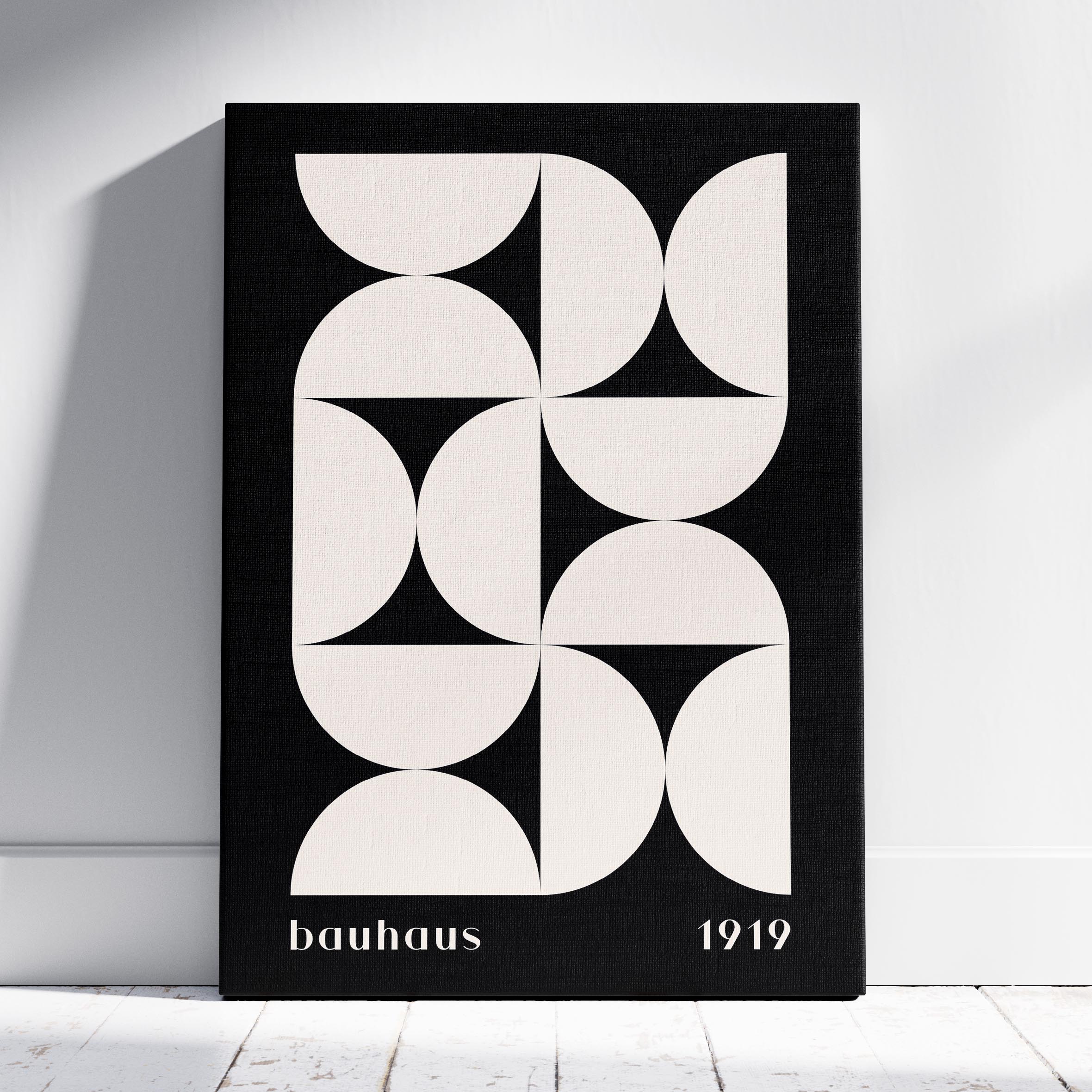 Bauhaus Half-Circles White on Black 1919 - Framed Canvas Wall Art Print
