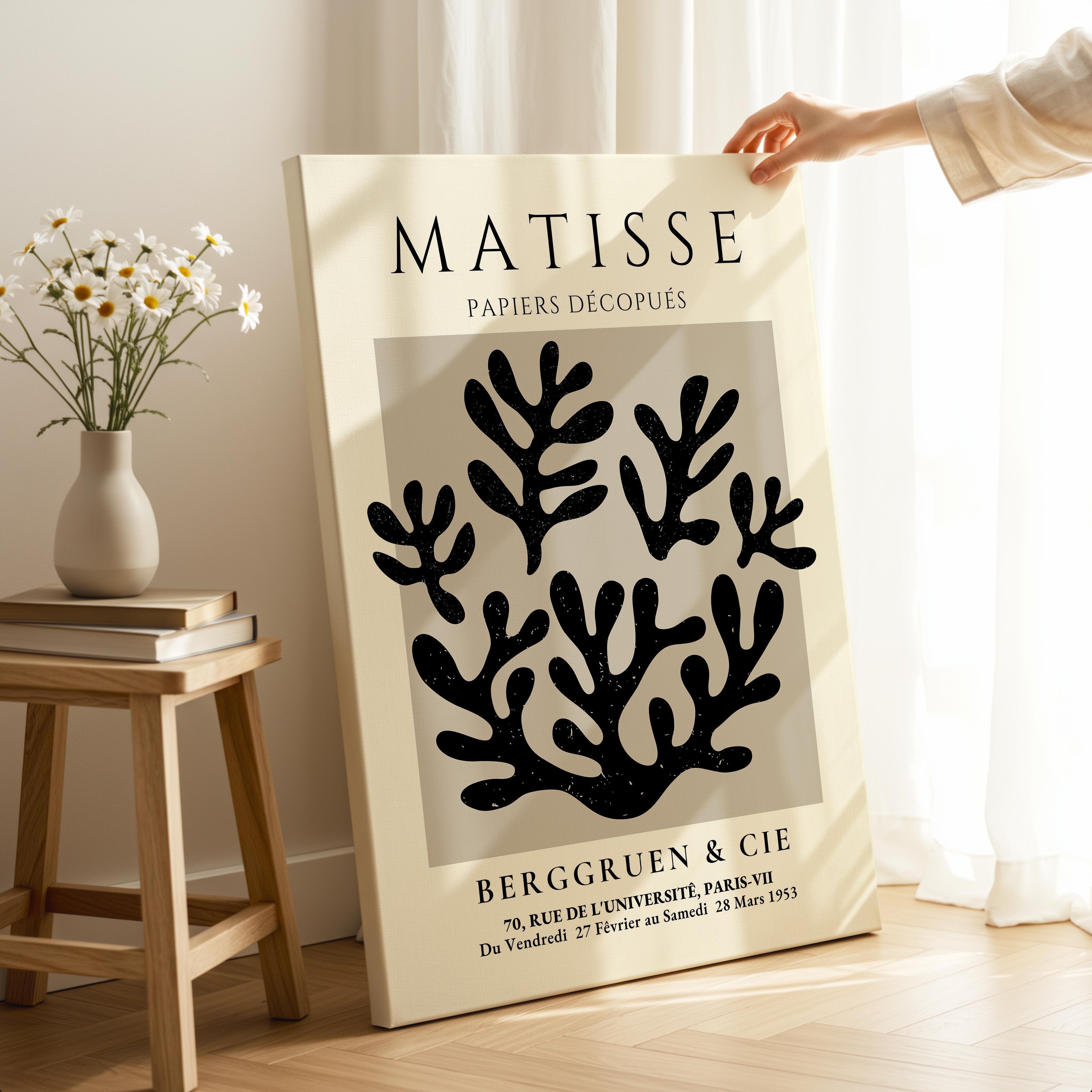 Black Botanical Pattern Papiers Découpés - Henri Matisse - Framed Canvas Wall Art Print