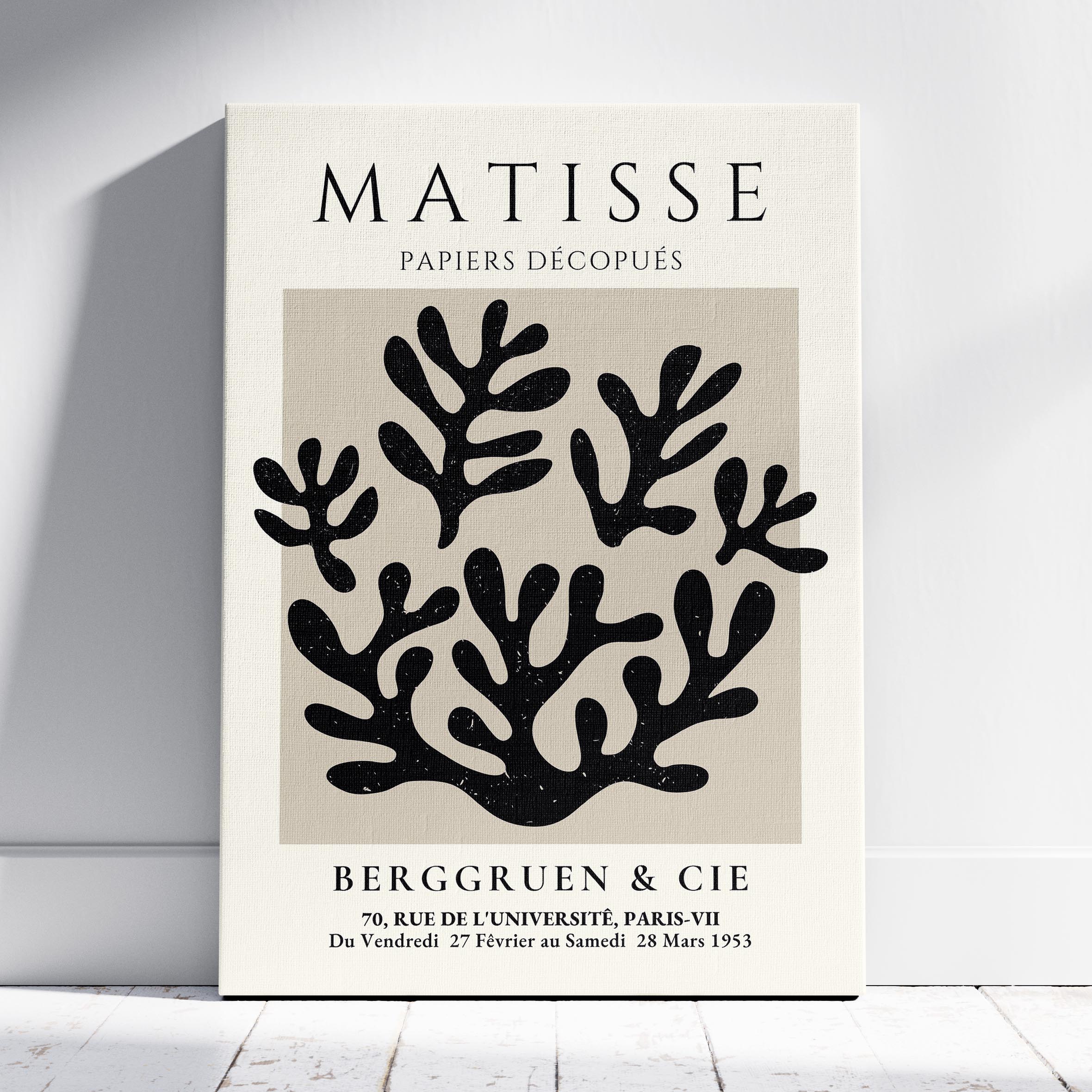 Black Botanical Pattern Papiers Découpés - Henri Matisse - Framed Canvas Wall Art Print