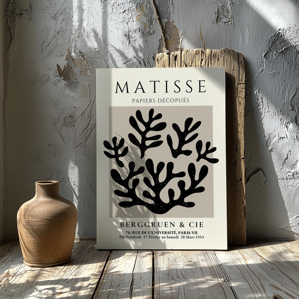 Black Botanical Pattern Papiers Découpés - Henri Matisse - Framed Canvas Wall Art Print | House Prints