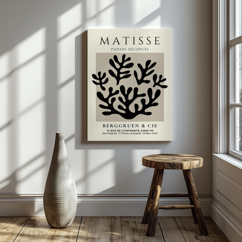 Black Botanical Pattern Papiers Découpés - Henri Matisse - Framed Canvas Wall Art Print | House Prints
