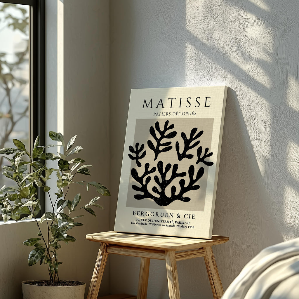 Black Botanical Pattern Papiers Découpés - Henri Matisse - Framed Canvas Wall Art Print | House Prints