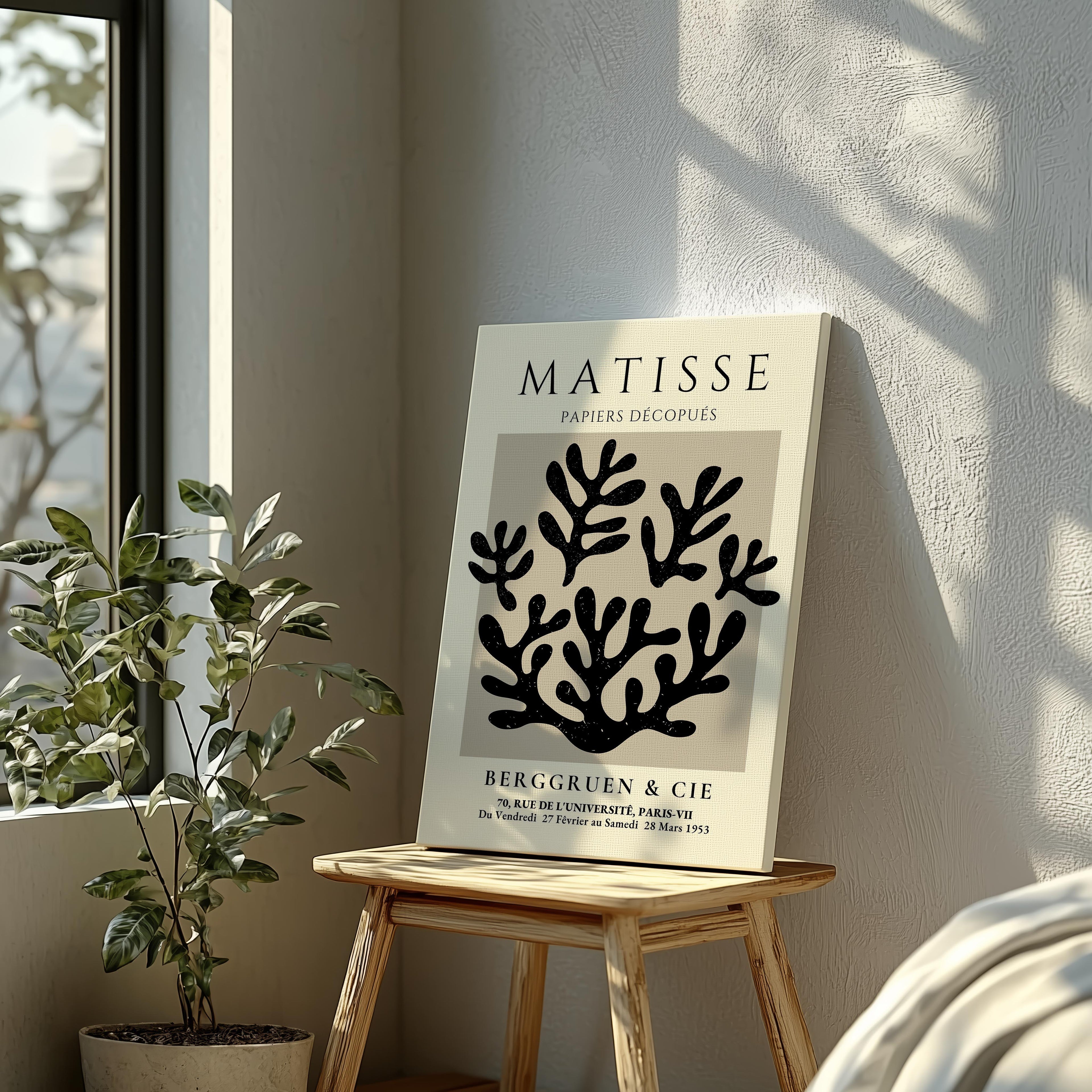 Black Botanical Pattern Papiers Découpés - Henri Matisse - Framed Canvas Wall Art Print | House Prints