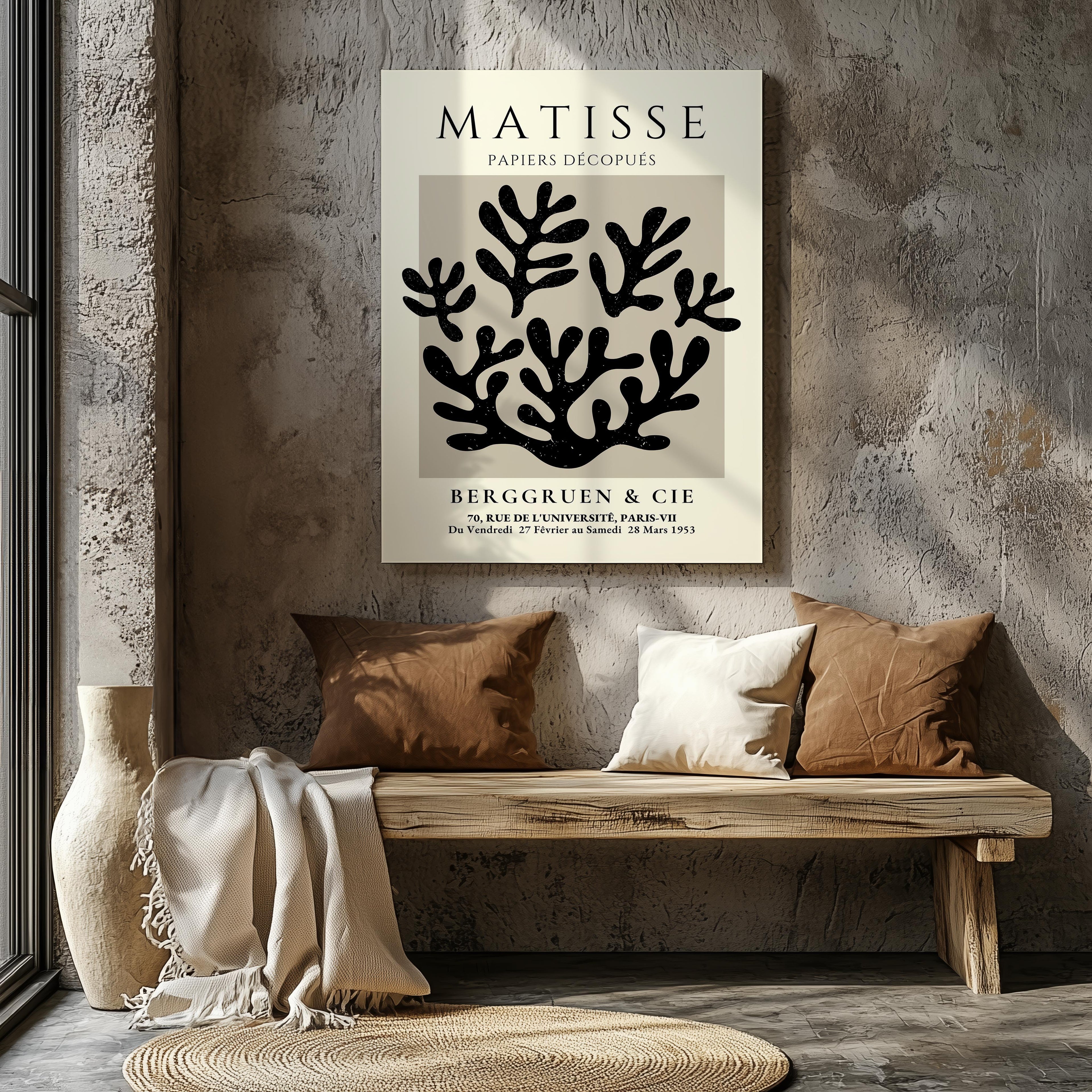 Black Botanical Pattern Papiers Découpés - Henri Matisse - Framed Canvas Wall Art Print