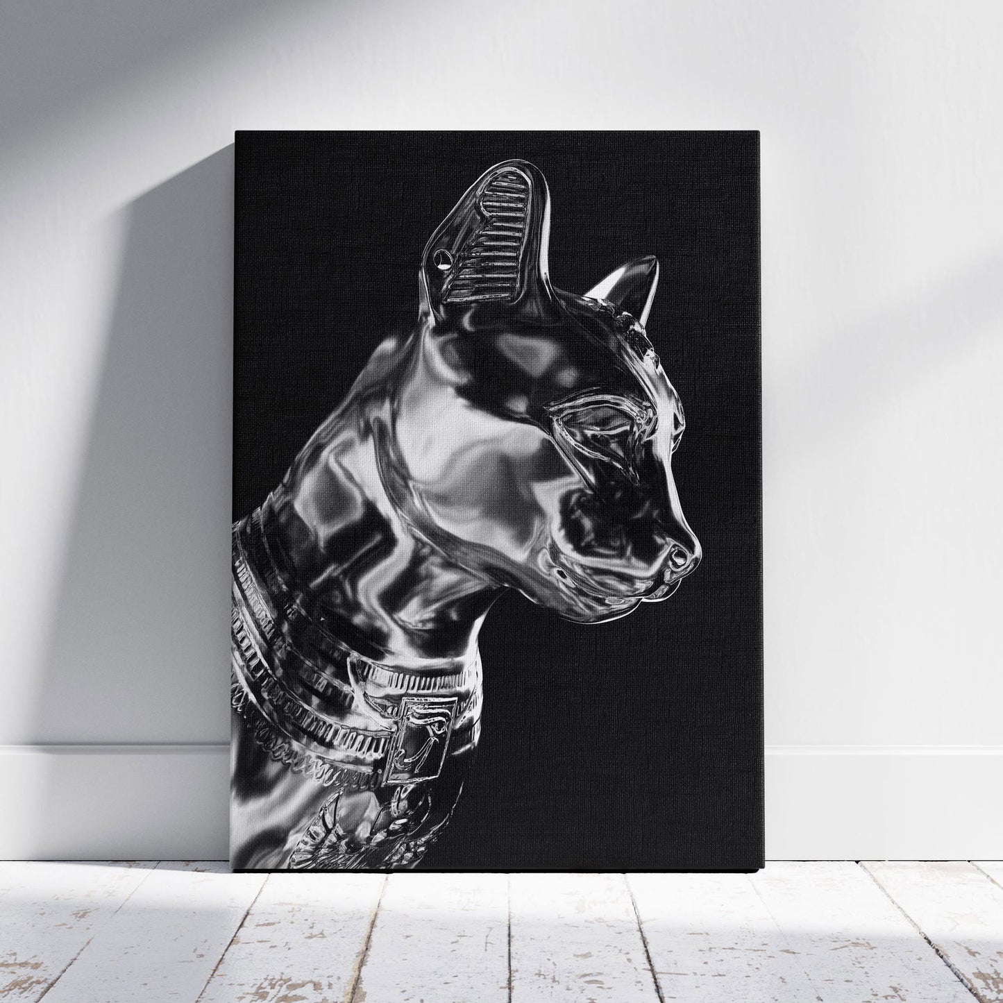 Black & Silver Chrome Sphynx Statue - Framed Canvas Wall Art Print - House Prints