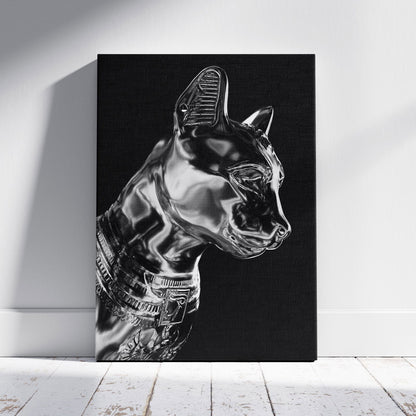 Black & Silver Chrome Sphynx Statue - Framed Canvas Wall Art Print - House Prints
