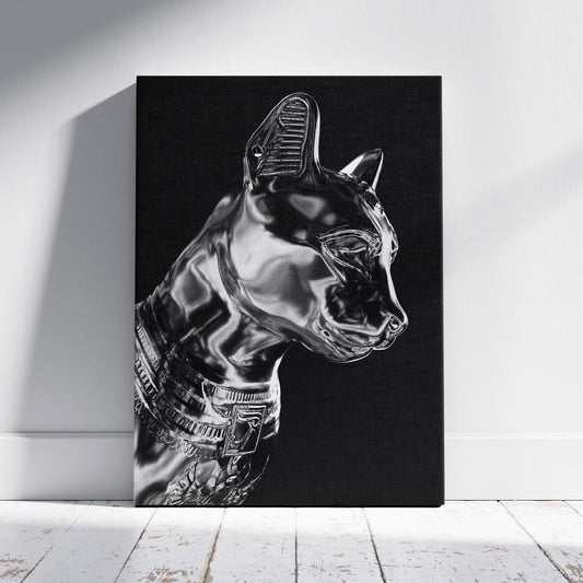 Black & Silver Chrome Sphynx Statue - Framed Canvas Wall Art Print - House Prints