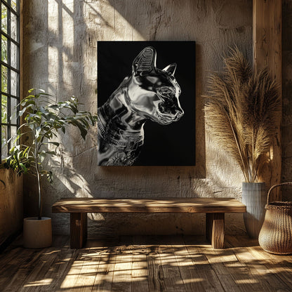 Black & Silver Chrome Sphynx Statue - Framed Canvas Wall Art Print - House Prints