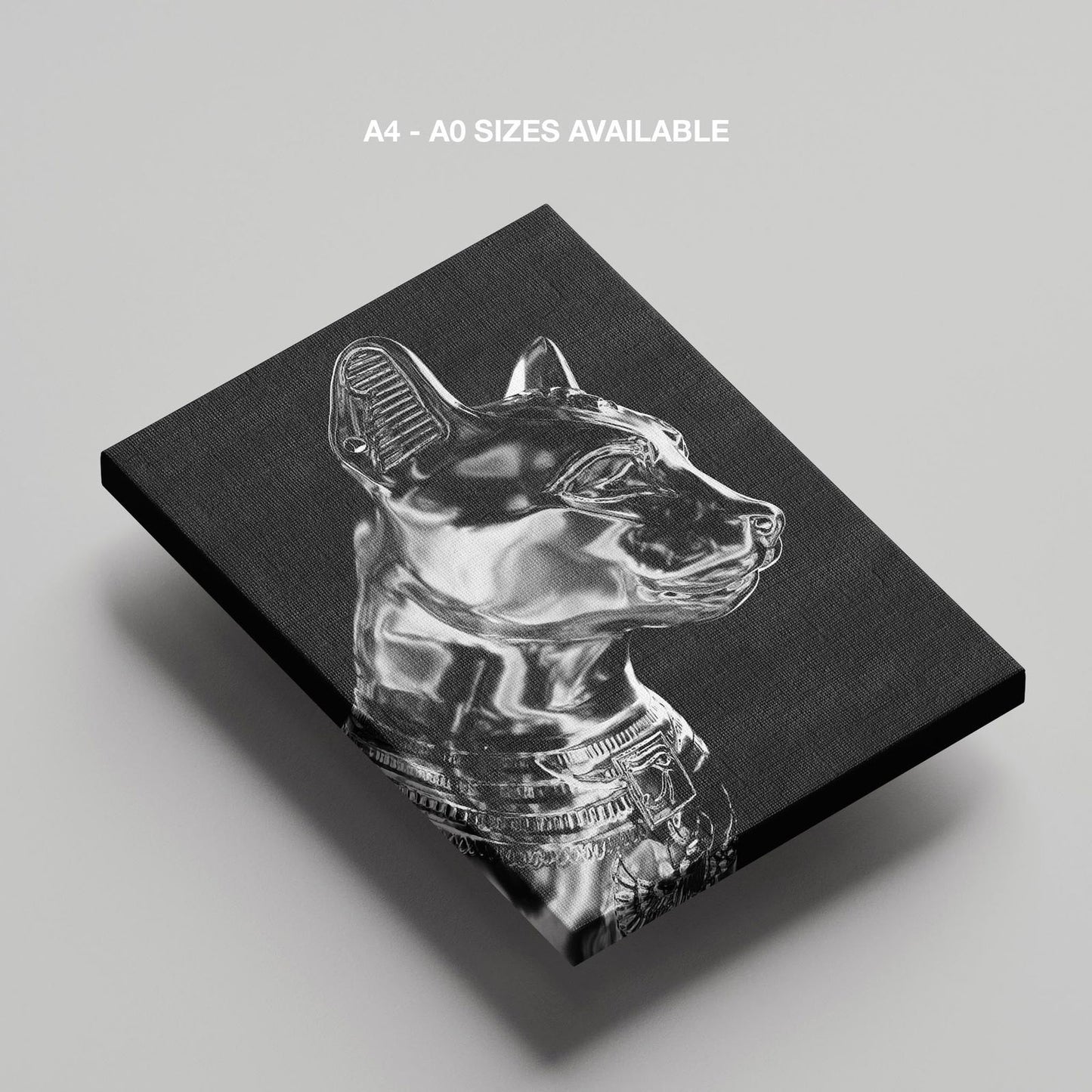 Black & Silver Chrome Sphynx Statue - Framed Canvas Wall Art Print - House Prints