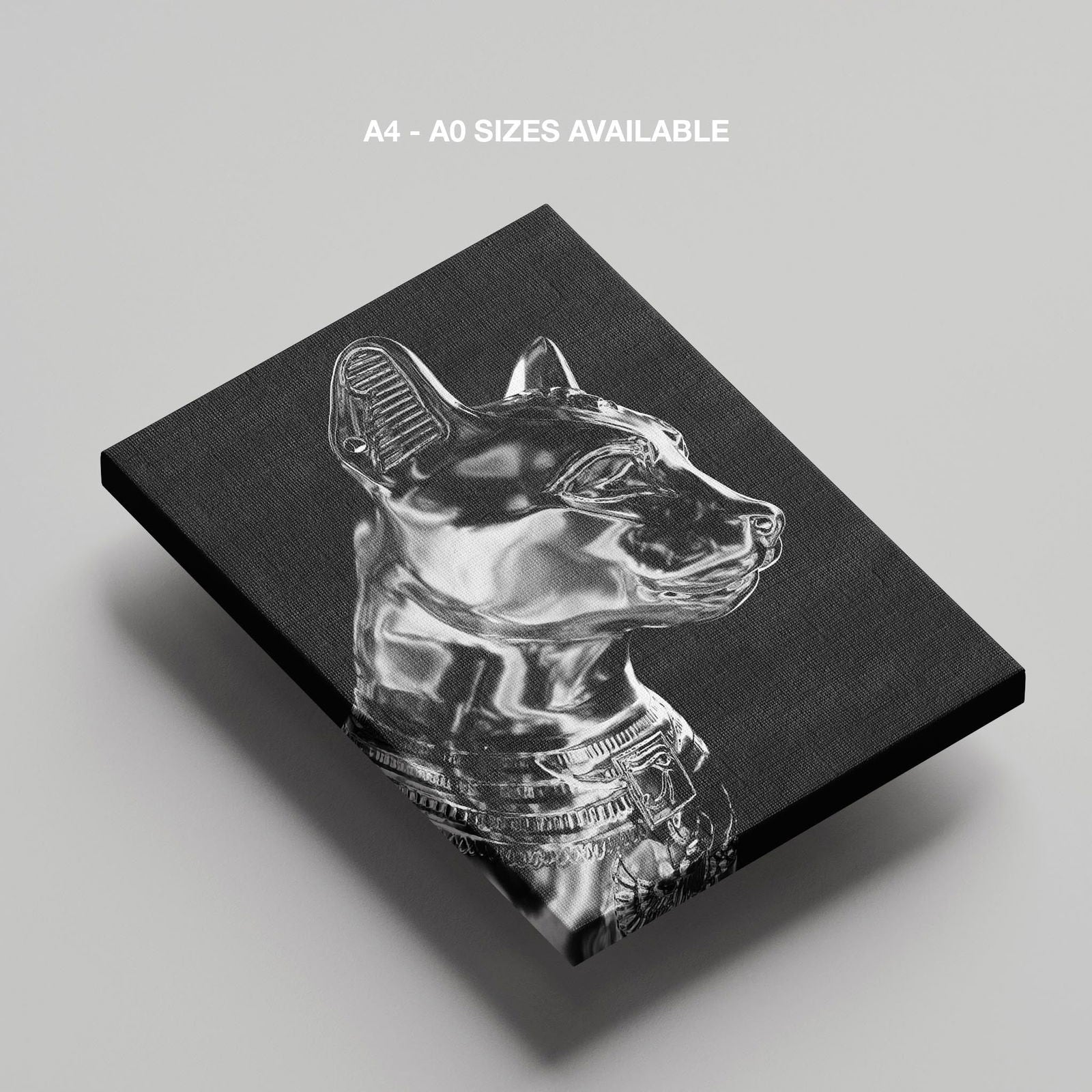 Black & Silver Chrome Sphynx Statue - Framed Canvas Wall Art Print - House Prints