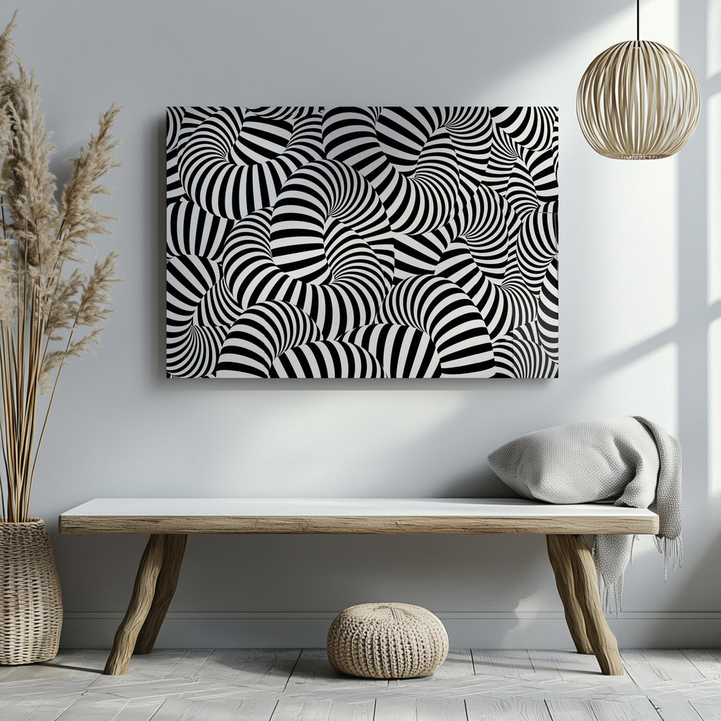 Black & White Abstract Illusion Pattern - Framed Canvas Wall Art Print | House Prints