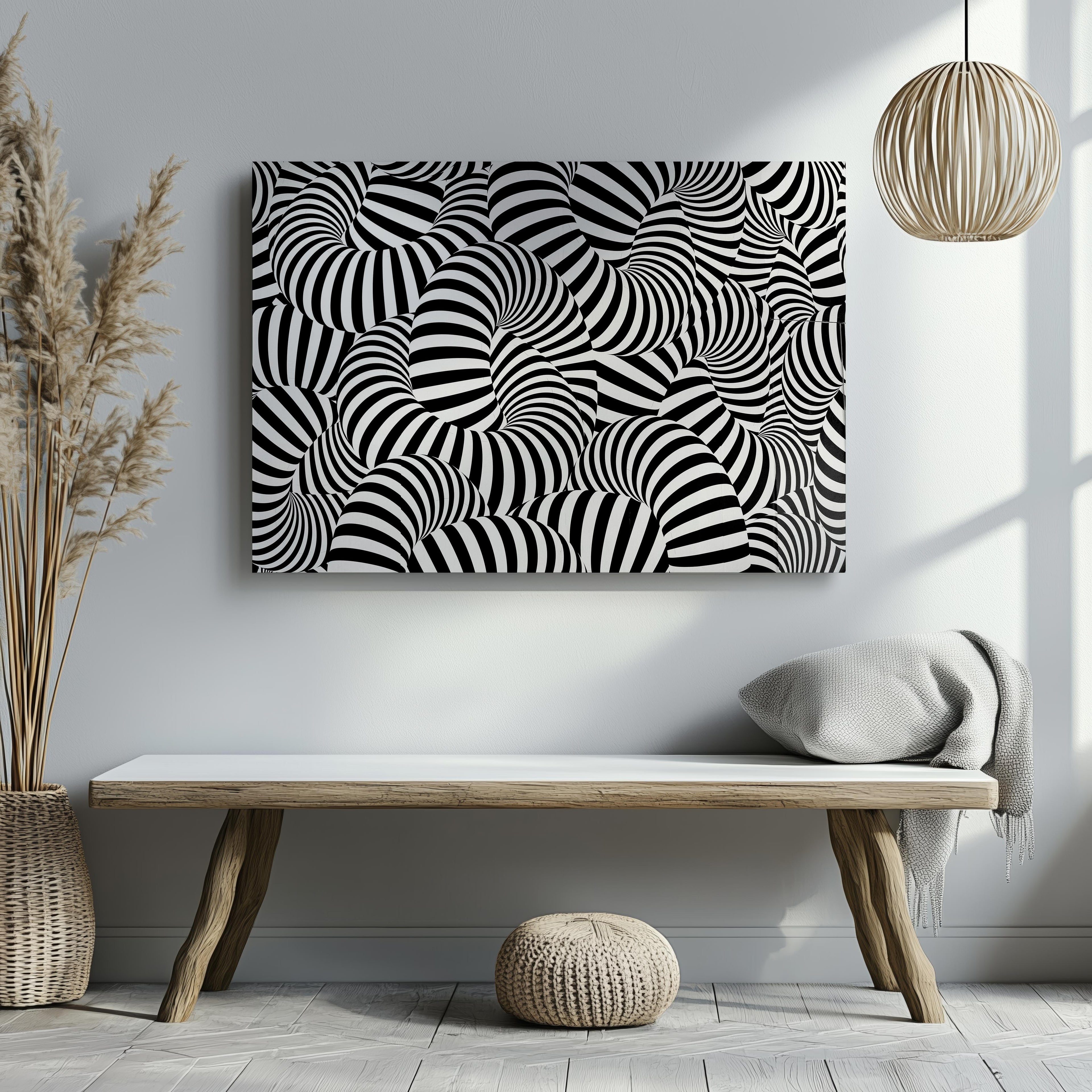 Black & White Abstract Illusion Pattern - Framed Canvas Wall Art Print | House Prints