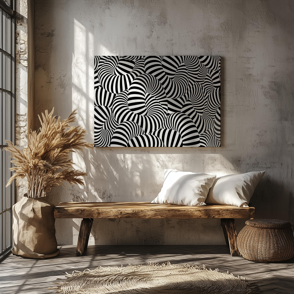 Black & White Abstract Illusion Pattern - Framed Canvas Wall Art Print | House Prints