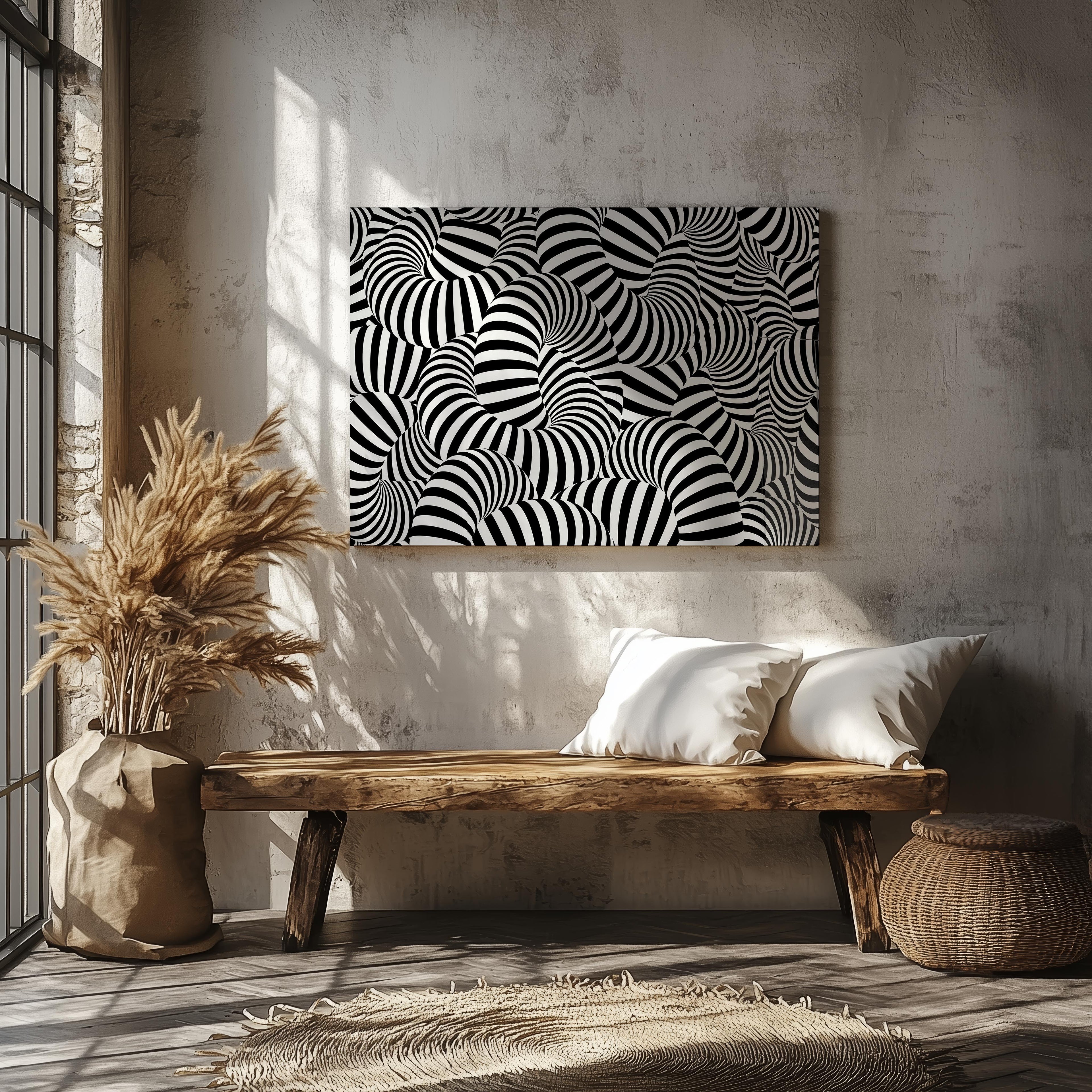 Black & White Abstract Illusion Pattern - Framed Canvas Wall Art Print | House Prints