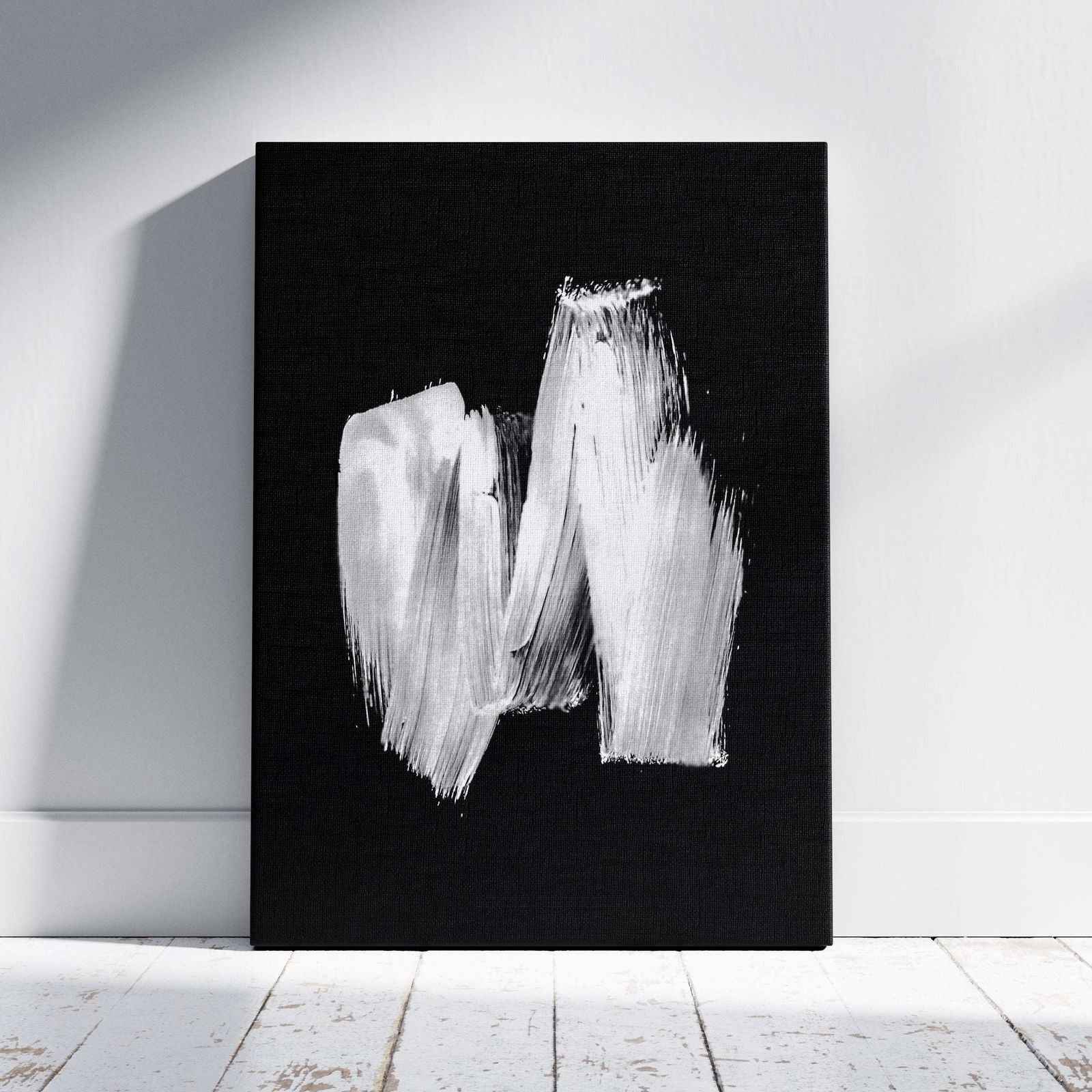 Black & White Abstract Brush Stroke - Framed Canvas Wall Art Print - House Prints