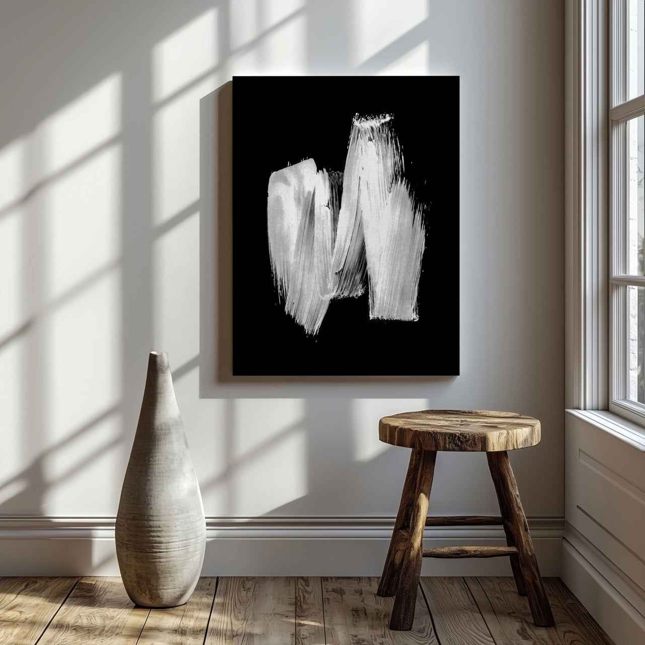 Black & White Abstract Brush Stroke - Framed Canvas Wall Art Print - House Prints