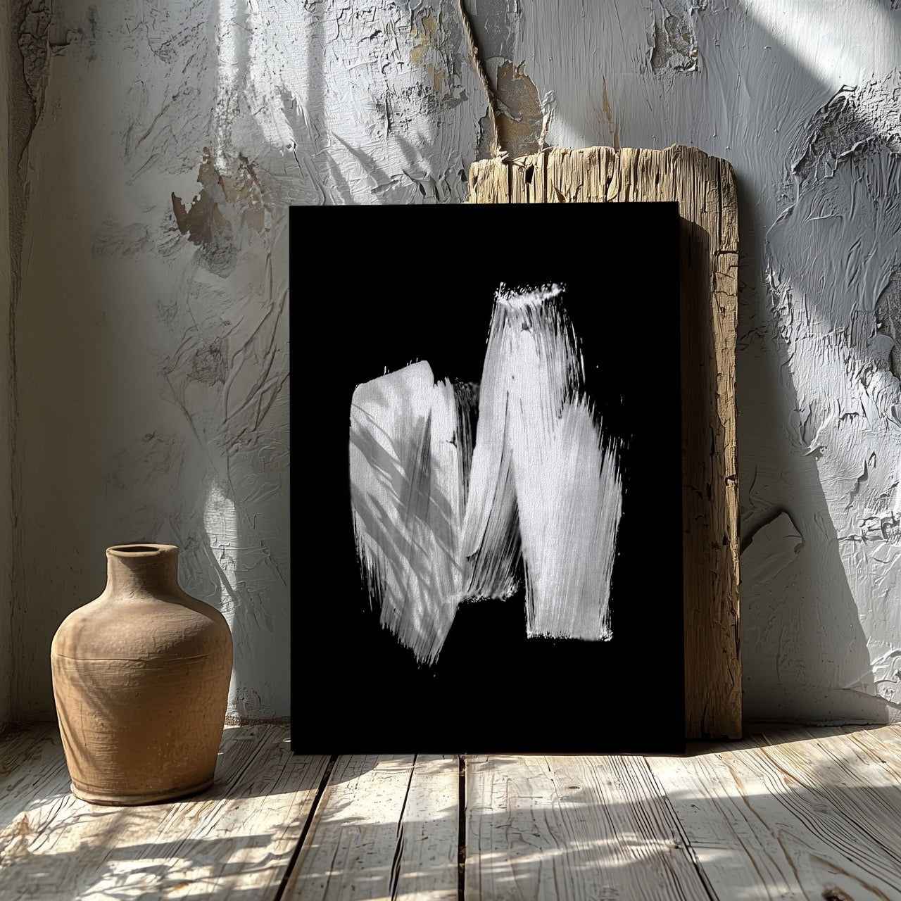Black & White Abstract Brush Stroke - Framed Canvas Wall Art Print - House Prints