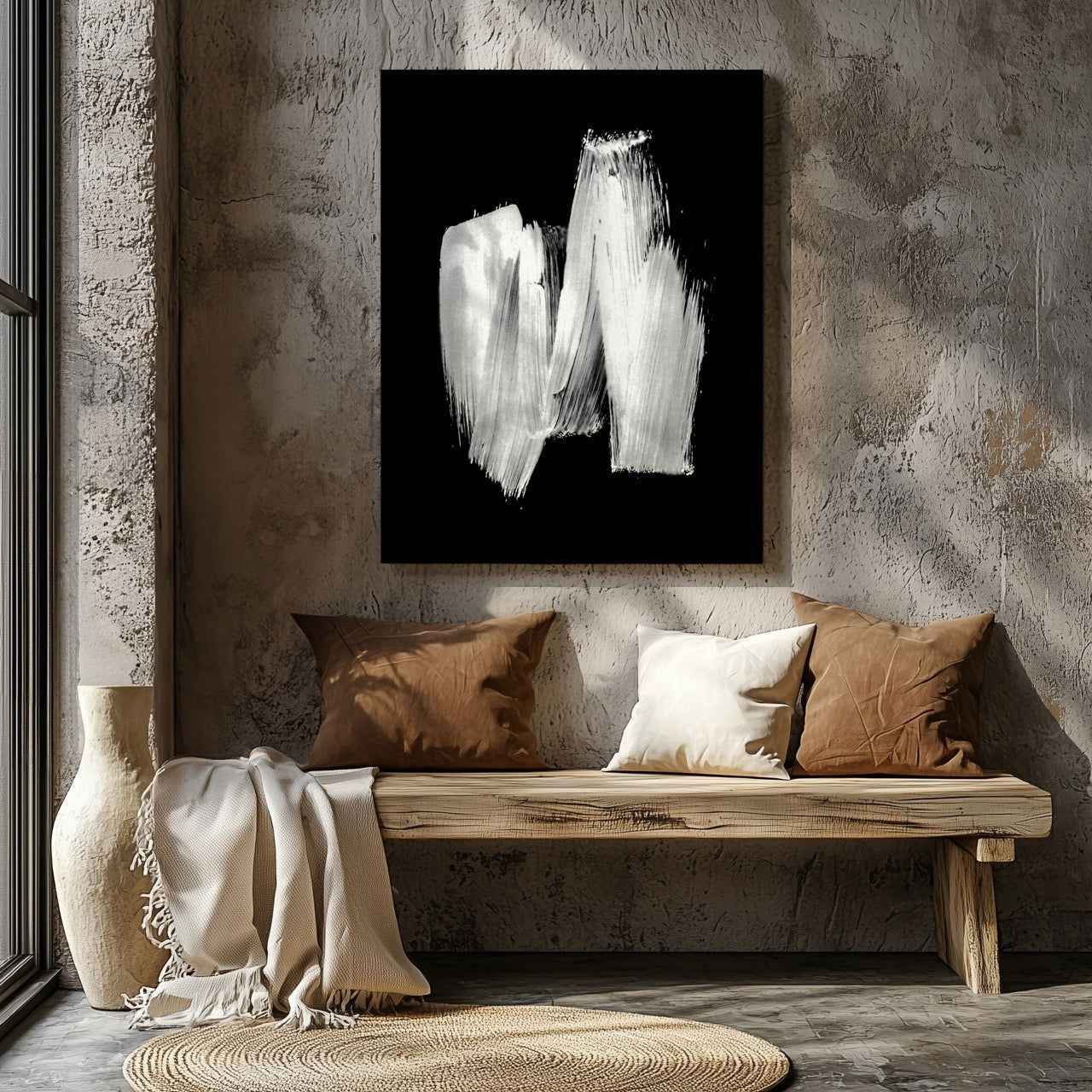 Black & White Abstract Brush Stroke - Framed Canvas Wall Art Print - House Prints