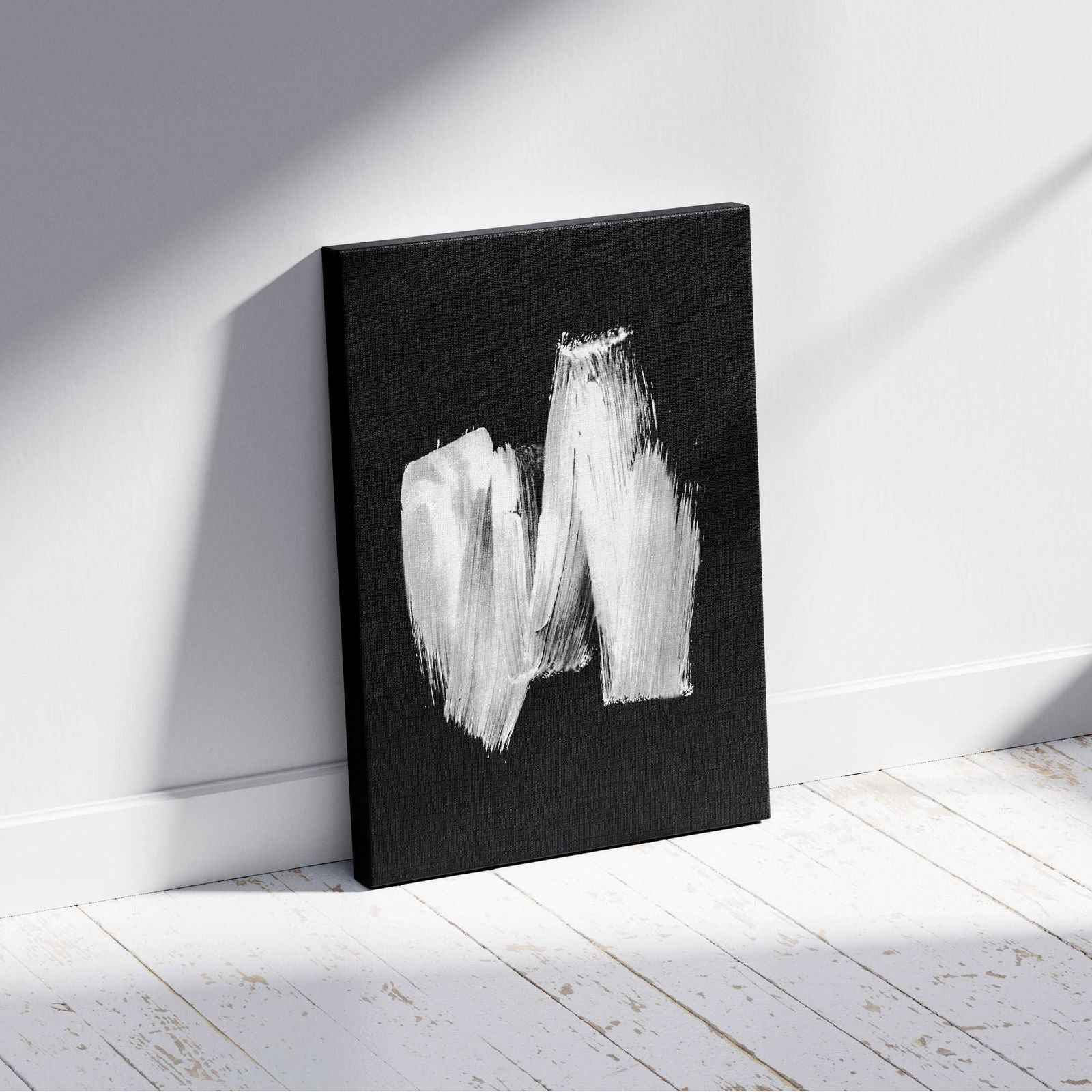 Black & White Abstract Brush Stroke - Framed Canvas Wall Art Print - House Prints
