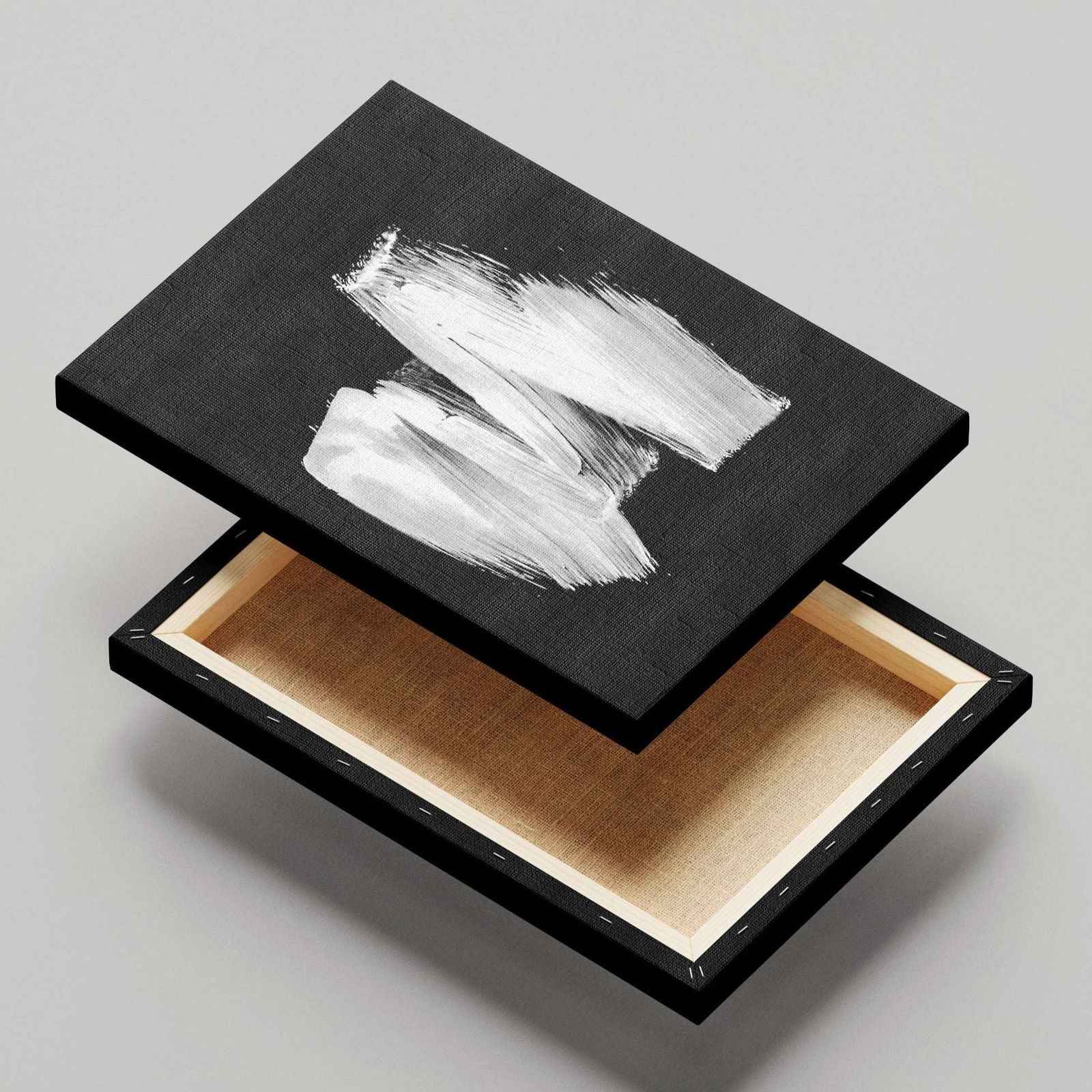 Black & White Abstract Brush Stroke - Framed Canvas Wall Art Print - House Prints