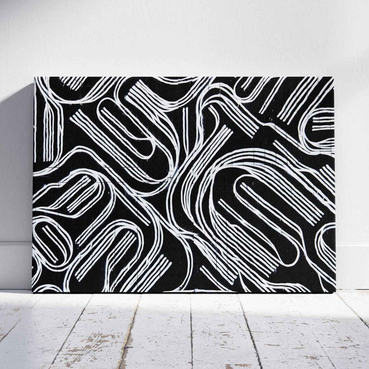 Black & White Abstract Curved Lines - Framed Canvas Wall Art Print - House Prints