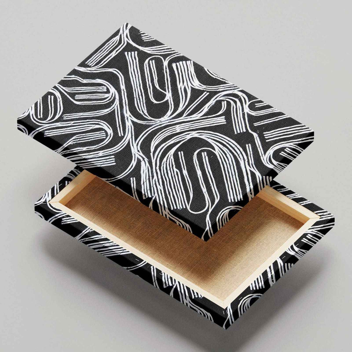 Black & White Abstract Curved Lines - Framed Canvas Wall Art Print | House Prints