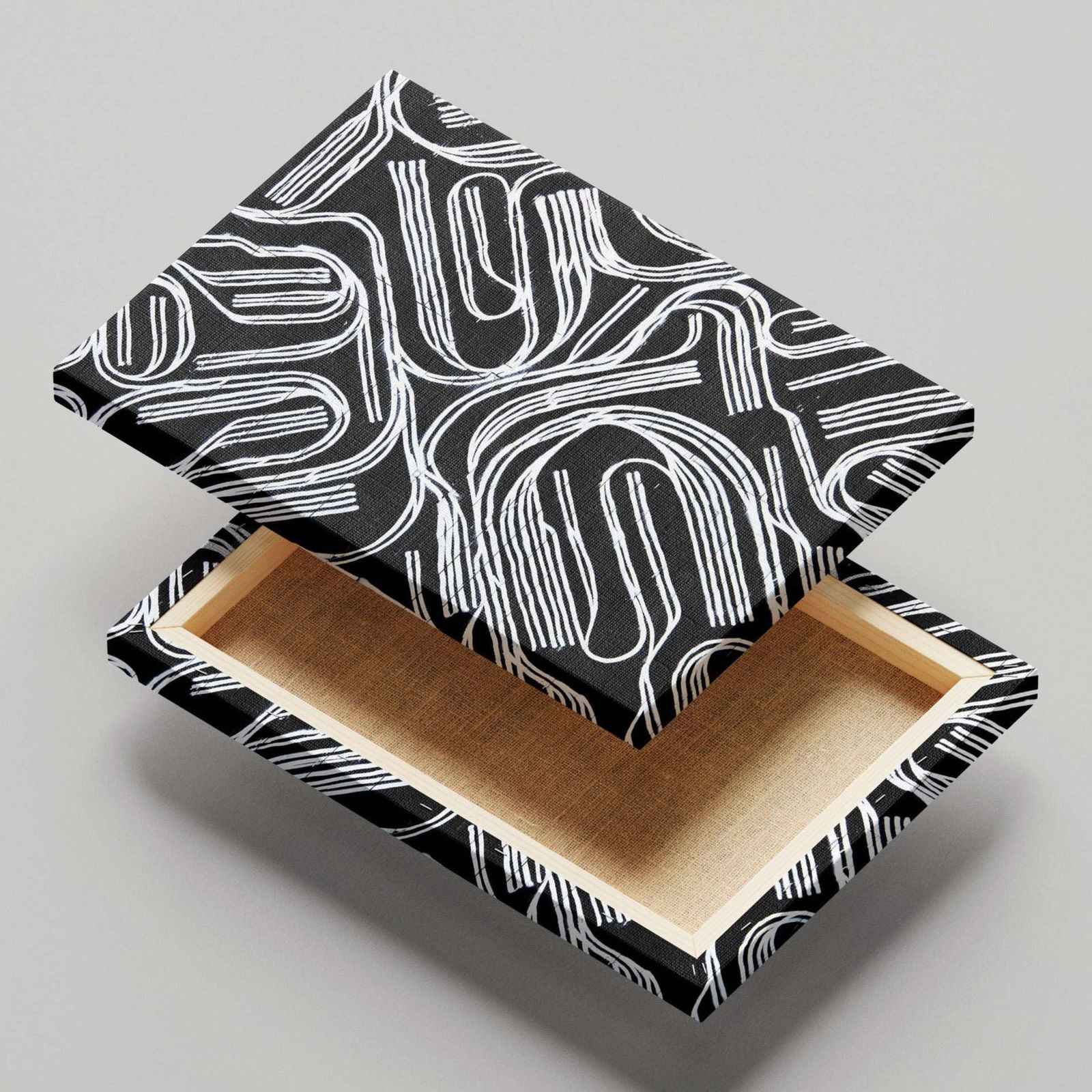 Black & White Abstract Curved Lines - Framed Canvas Wall Art Print | House Prints