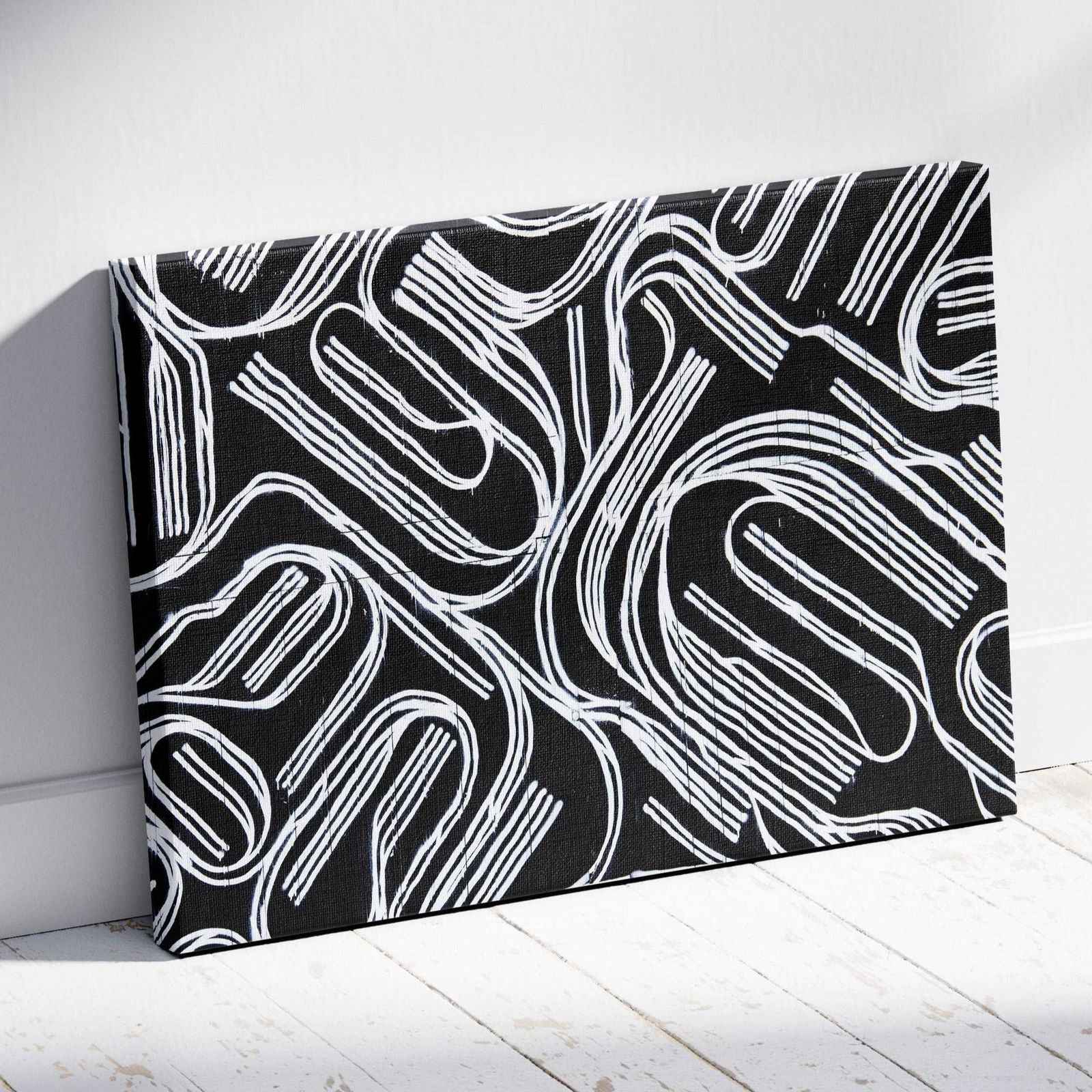 Black & White Abstract Curved Lines - Framed Canvas Wall Art Print | House Prints