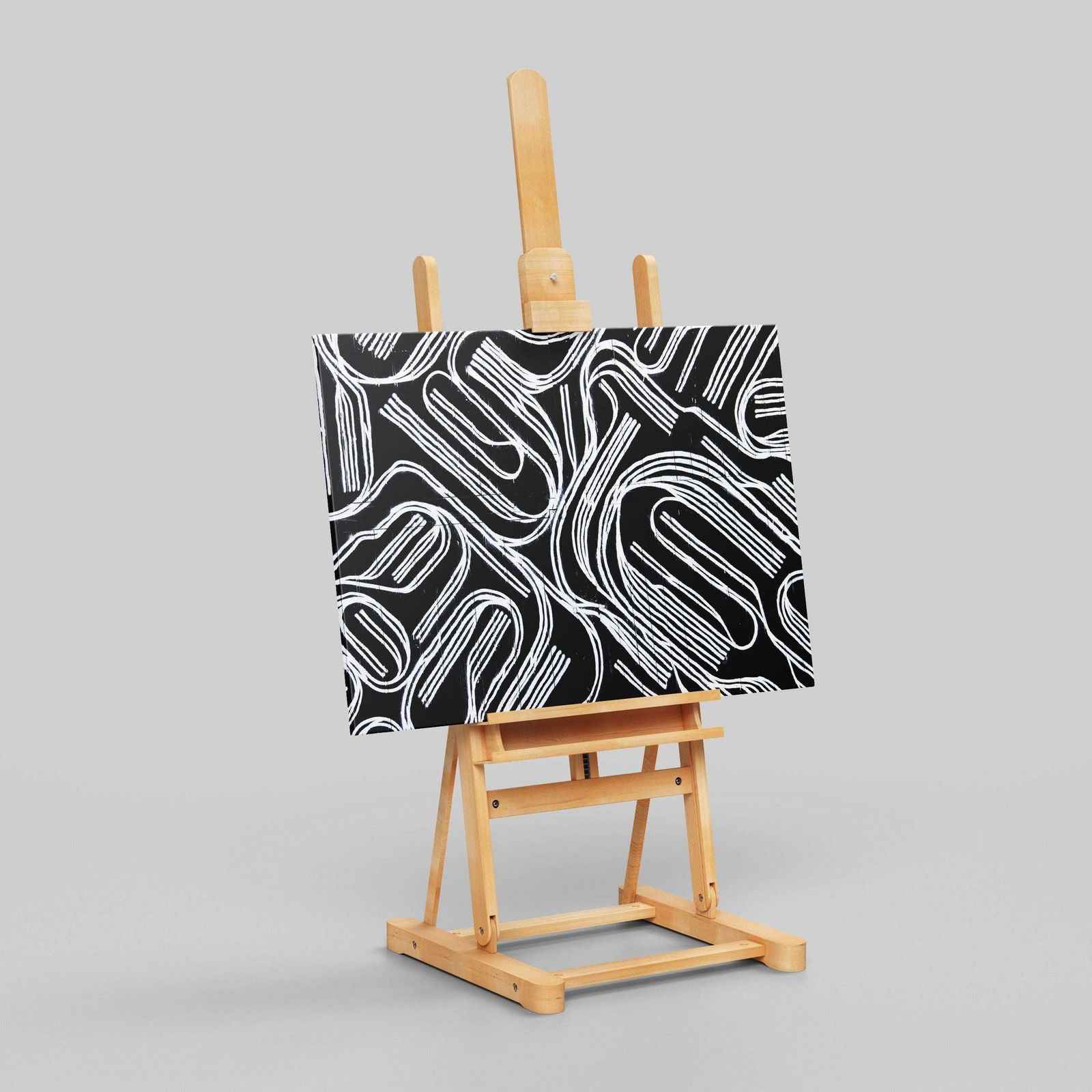 Black & White Abstract Curved Lines - Framed Canvas Wall Art Print | House Prints