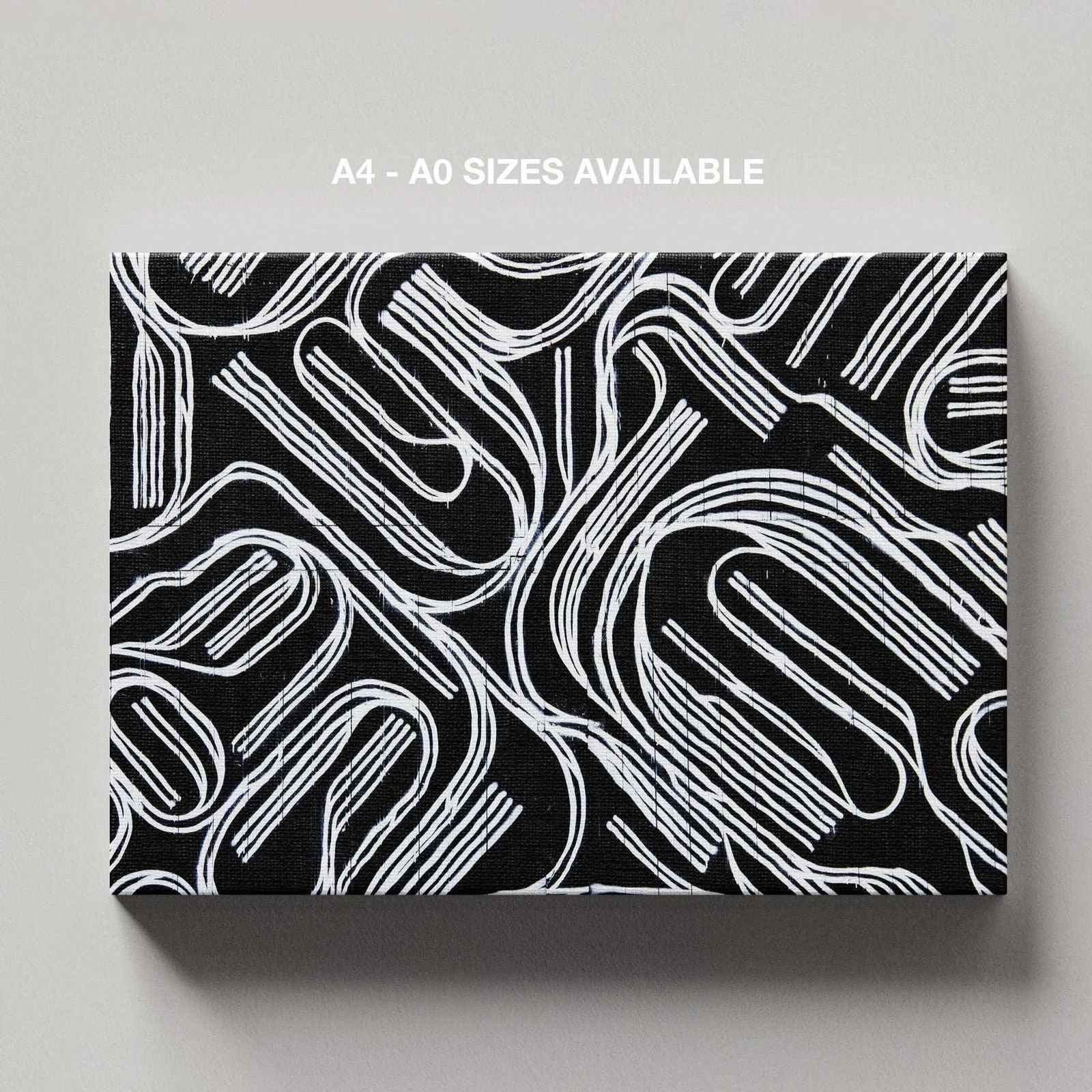 Black & White Abstract Curved Lines - Framed Canvas Wall Art Print | House Prints